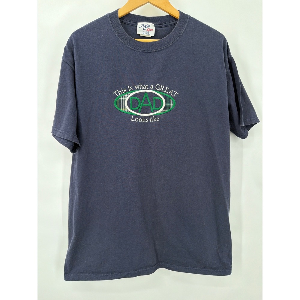 MC Sport Mens Navy Blue Great‎ Dad Embroidered T-Shirt XL Cotton Short Sleeve
